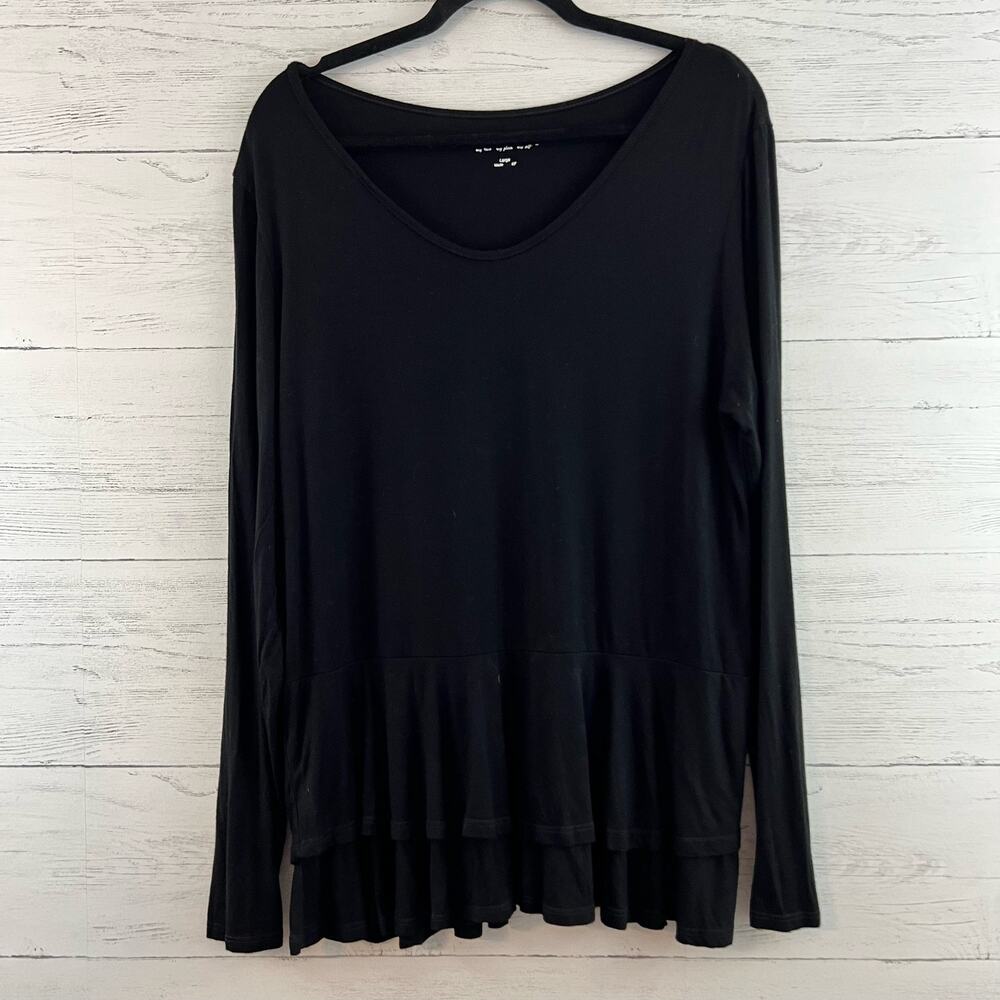 Soft Surroundings Black Tiered Hem Long Sleeve Top Size L